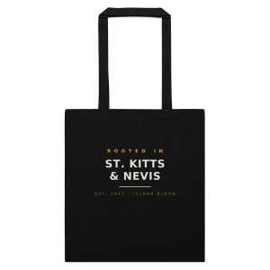 Rooted in St. Kitts and Nevis black cotton tote bag