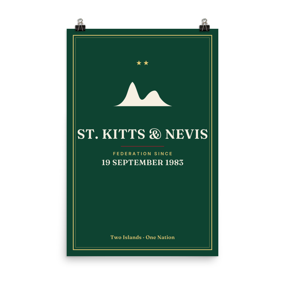 Federation 1983 St. Kitts & Nevis Independence art print in deep green, 24×36 in