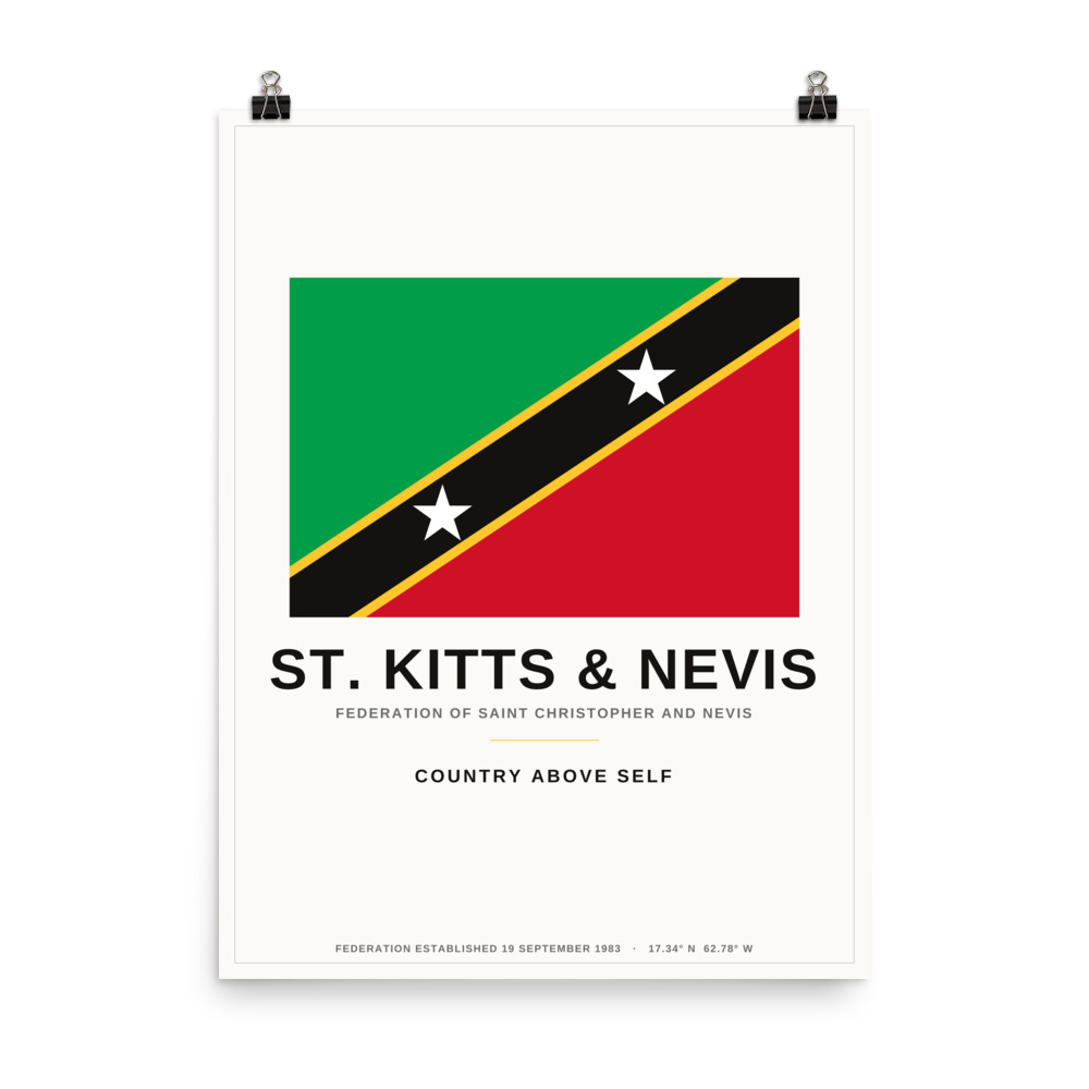 St. Kitts and Nevis classic flag poster, 18 by 24 inches