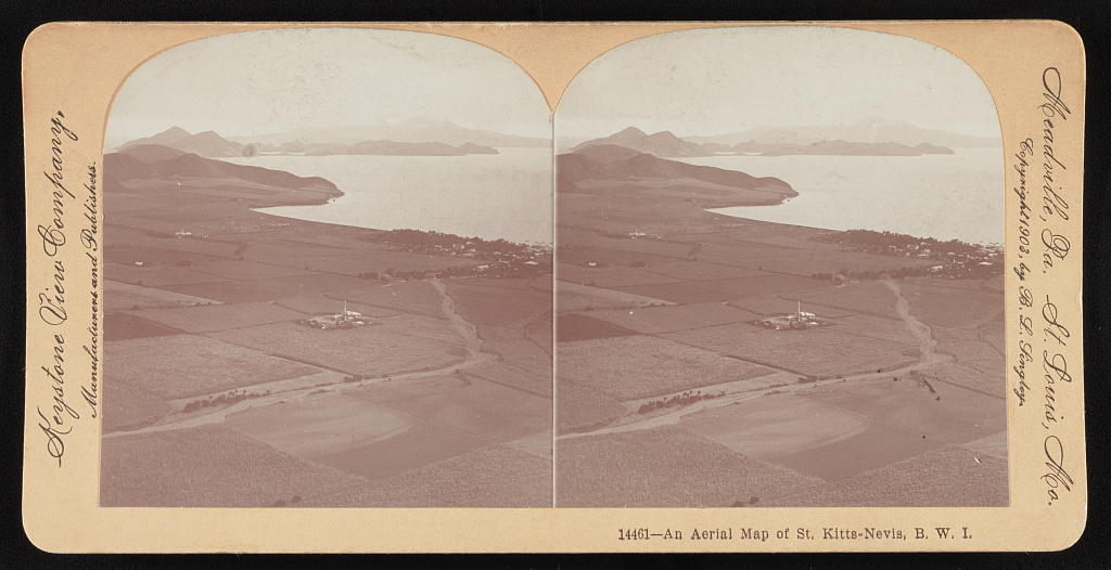 1903 Keystone View Company stereograph presenting an aerial map view of St Kitts and Nevis
