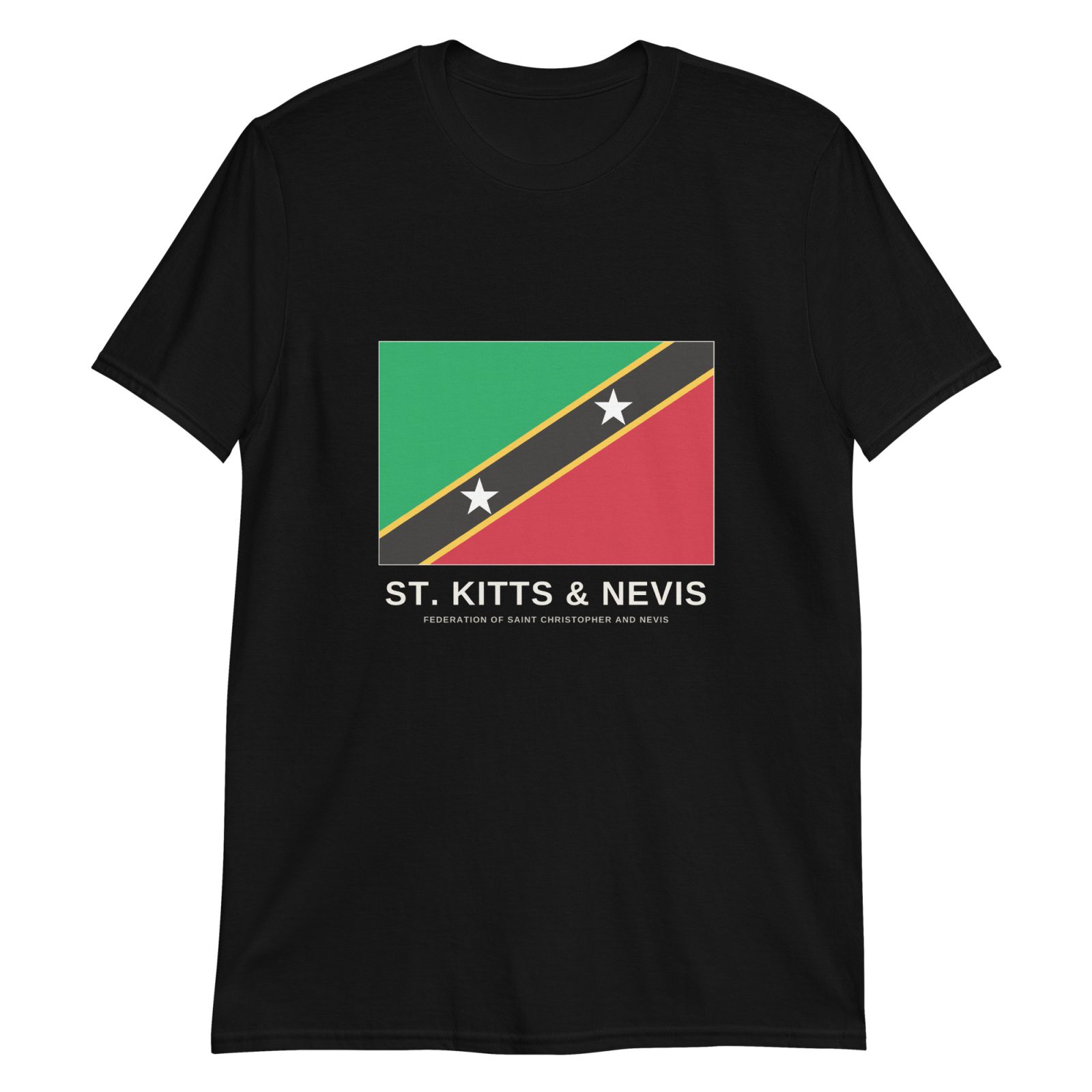 Classic St. Kitts & Nevis flag T-shirt — Black, full national flag print