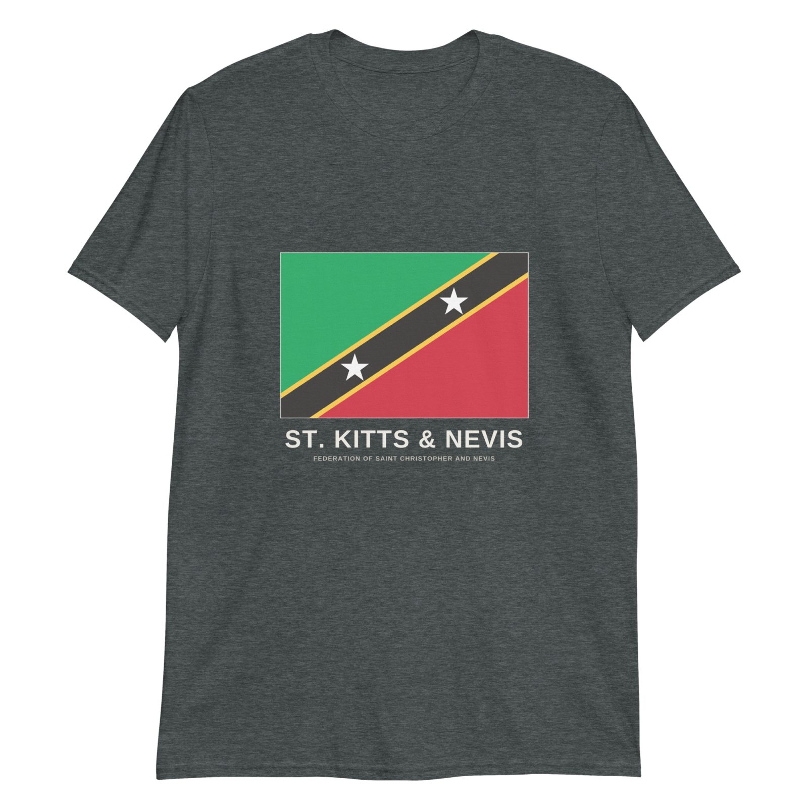 Classic St. Kitts & Nevis flag T-shirt — Dark Heather, full national flag print