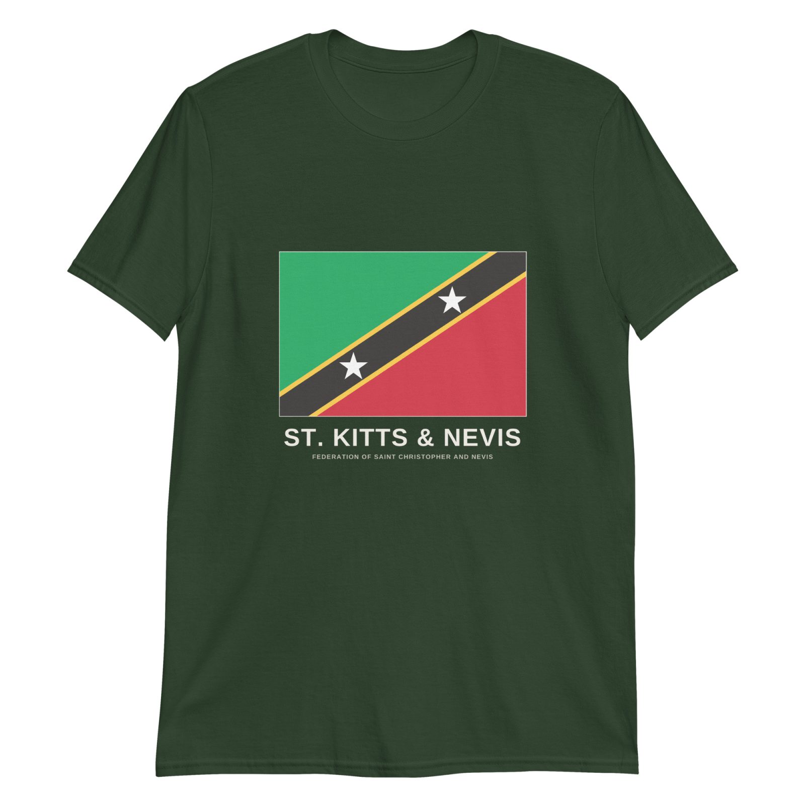 Classic St. Kitts & Nevis flag T-shirt — Forest Green, full national flag print